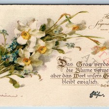 c1890s German Bible Verse Trade Card Isaiah 40:8 Floral Birthday Blessing Vtg picture