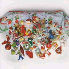 Vintage Christmas Lot 60 Pieces Pixie Kneehugger Elf Flocked Celluloid Kitsch picture