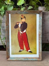 Framed Vintage Art Print Musician Boy Rustic Wooden Frame Wall Decor 15