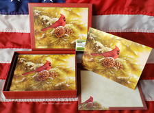 NEW Box Christmas Tree Cardinal 18 Cards & 19 Env December Dawn R Millette Lang picture