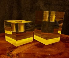 Minimalist Modern Set Of 2 Drunk Elephant Neon Lucite Candle Holders picture