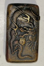 Antique Japanese Dragon Bronze Brass Match Safe Pocket Vesta picture
