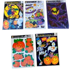Vintage 1990s Halloween WITCH RARE Color Clings 1990s Lot Skeleton Window Clings picture