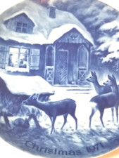1971 Kaiser Plate Silent Night Germany Blue Porcelain Deer 7.5