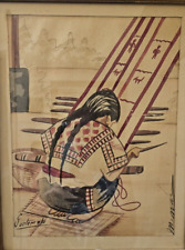 Original Watercolor Guatemalan Painting Signed Girl Weaver 14