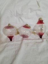 3 Vntg Marquis By Waterford Christmas Ornaments Cut Crystal Clear/Red picture