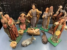 Vtg Italian Cartapesta Paper Maché Nativity Creche 10pc Italy ds17 picture