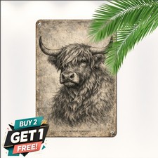 Highland Cow Floral Horns Sign Rustic Scottish Cattle Metal Plaque 8x12 picture