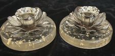 Vintage Pair MCM Lucite Taper Candle Holder Gold Fleck Flower Hollywood Regency picture
