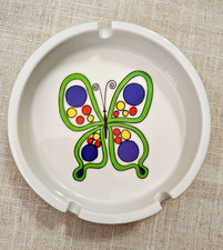 Vintage Psychedelic Butterfly Ceramic Ashtray Green Base 4-1/2