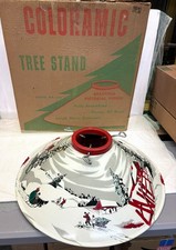 Vintage MCM Poloron Coloramic Steel Christmas Tree Stand Picture Finish w/Box picture