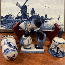 Vintage Delft Blue Holland Dutch Pottery Lot Figurines Clogs Windmill Mix Assort picture