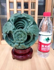 Wonderful Puzzle Sphere Ball Hand Carved 8 Layer Ball Green Jade W/ Stand ~Huge picture