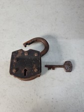 Vintage Antique PADLOCK Steel & Brass Lock. Legit Antique Lock & Key picture
