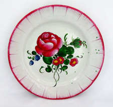 Antique 1800s Les Islettes French Faience Pottery Plate PINK ROSES Combed Edge picture