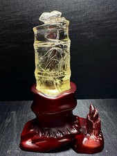 1.36LB TOP Natural citrine quartz bamboo joint carved crystal Decoration+stand picture