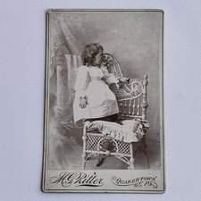 Antique Cabinet Card Photograph Adorable Little Girl Wicker Chair Quakertown PA picture