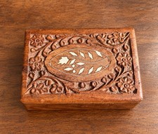 Vintage Hand Carved Sheesham Wood Jewelry Box  picture