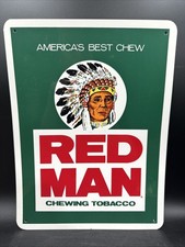 VTG ORIGINAL RED MAN CHEWING TOBACCO VINYL PLASTIC ADVERTISING SIGN 16 X 12 picture
