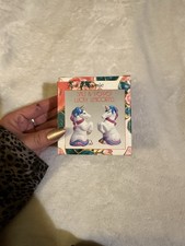 Vintage 80s Lucky Unicorns Ceramic Gold Horn Salt and Pepper Novelty Shakers NOS picture
