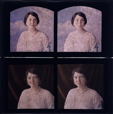 2 Antique Stereoscopic Color Glass Plates Margaret Wheelock NYC Fashion Designer picture