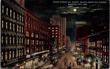Postcard Main Street by Night, South from 9th Street in Kansas City, Missouri picture