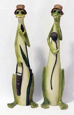 Vintage Pair Green Long Tall Gardening Frog Figurines  by Seymour Mann 15 Inches picture