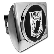 pow mia logo emblem on chrome shiny military trailer hitch cover usa made picture