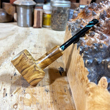 Olive wood Poker pipe with dark green ripple straight acrylic stem picture