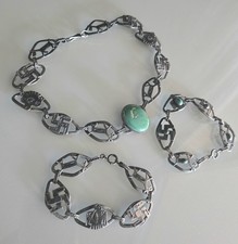 Antique Rare 1920s Sterling Silver Native American Whirling Log Jewelry Set picture