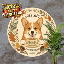 Glamorous Corgi Floral Design Round Metal Sign Wall Decor Plaque 8x8 picture