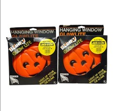 2x Vtg 1990’s Blinky Glow Lite Pumpkin Jack O Lantern Light Blow Mold Halloween picture