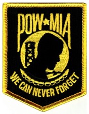 POW-MIA PATCH VIETNAM WAR embroidered iron-on GOLD BLACK MILITARY VETERAN BIKER picture