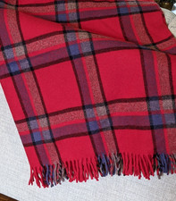 Vintage Faribo Fluff-Loomed 100% Red,Blue,Grey,Black 63x54 Throw picture