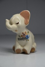 Vintage Happy Elephant Ceramic Figurine Trunk Up Chinese Good Luck Statue Flower picture