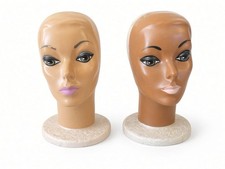 Vintage 60's Mannequin Styrofoam & Plastic Head Wig Stand Brown Lot of 2 picture