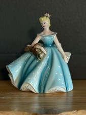 Lefton Dancer Lady Vase, Blue Dress with White Polka Dots picture