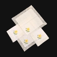 Vintage Embroidered Sunflower placemats table linens Napkins Handmade wildflower picture