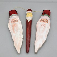 Vintage Folk Art Christmas Ornaments Santa Carved Look Red Hanging 8