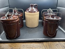 Vintage Brown Glazed Stoneware Cheese Crocks & Two Tone Jug Lot of 5 Vtg Pottery picture