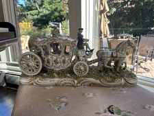 Vintage Capodimonte Crown N Porcelain Horse Drawn Carriage Signed G. Cuman Large picture