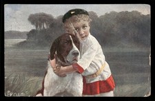 Postcard Boy Hugging Dog, Tuck We Two. Posted 1908 - Scratch on Face picture