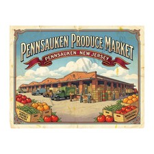 Pennsauken NJ Produce Market 1950s Retro Style Fruit Crate Label 8