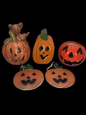 Vintage Halloween Decor 1970s Pumpkin Jack O Lantern Lot Folk Art Handmade picture