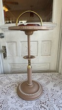 Vintage MCM Beige Toleware Smoking Stand Amber Glass Astray  picture