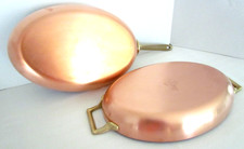 2 REVERE WARE SOLID COPPER AU GRATIN & FISH FRYER PANS BRASS HANDLES NICE picture