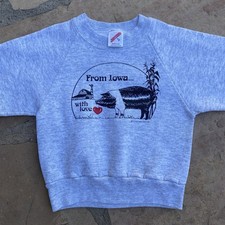 Vintage Kids Iowa Tourist Souvenir Sweatshirt Grey Pig Farm Small 6-8 80s 90s picture
