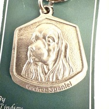 Vintage COCKER SPANIEL Dog Keychain Silver Pewter Pendant Bag Charm Necklace picture