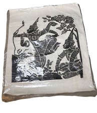 Vintage Thai Temple Rubbing Ramakien Charcoal on Rice Paper Unframed 22.5” picture