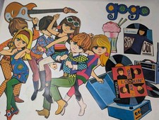 Vintage MCM 1960s Mod Hippie Go-Go Dancer Die Cut Decor Psychedelic Music 15pcs picture